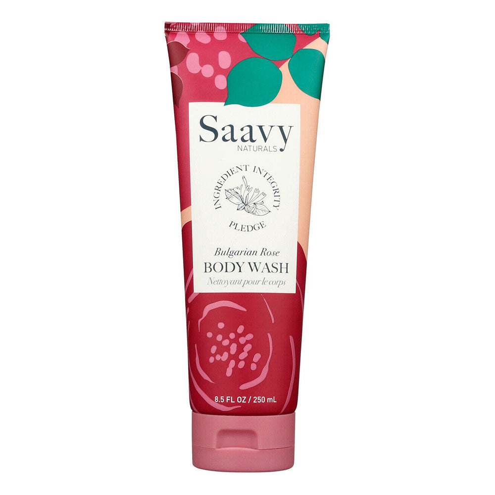 Saavy Naturals Body Wash Vegan Shower Gel, Bulgarian Rose, 8.5 Oz